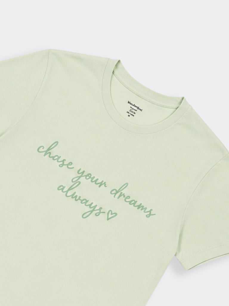Wunderlove Mint Text Design Cotton T-Shirt