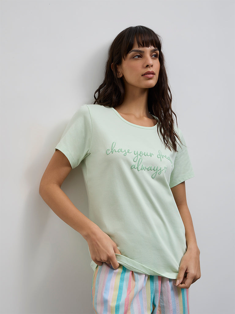 Wunderlove Mint Text Design Cotton T-Shirt