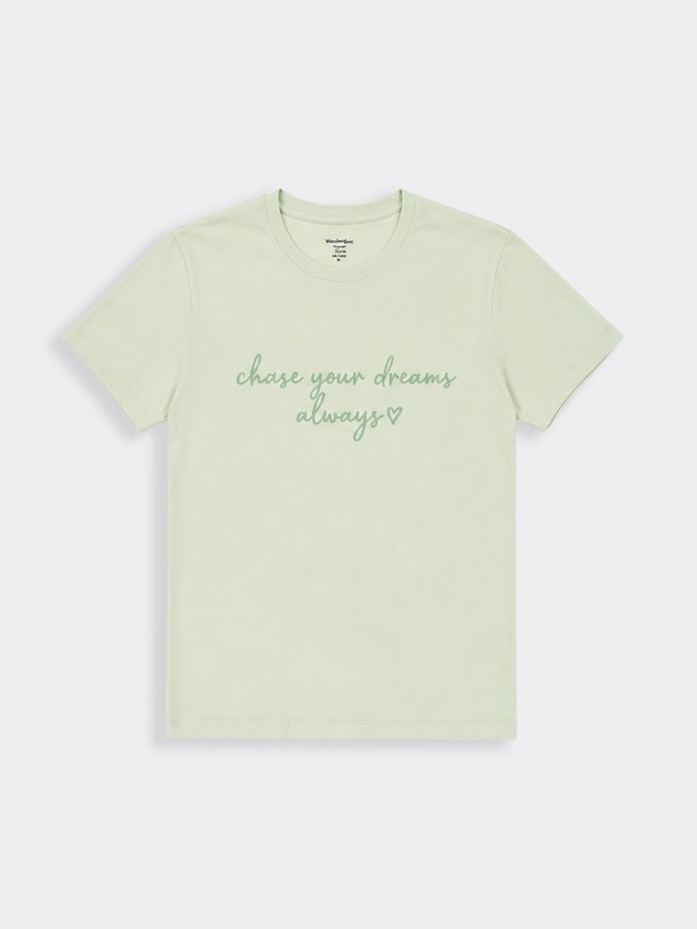 Wunderlove Mint Text Design Cotton T-Shirt