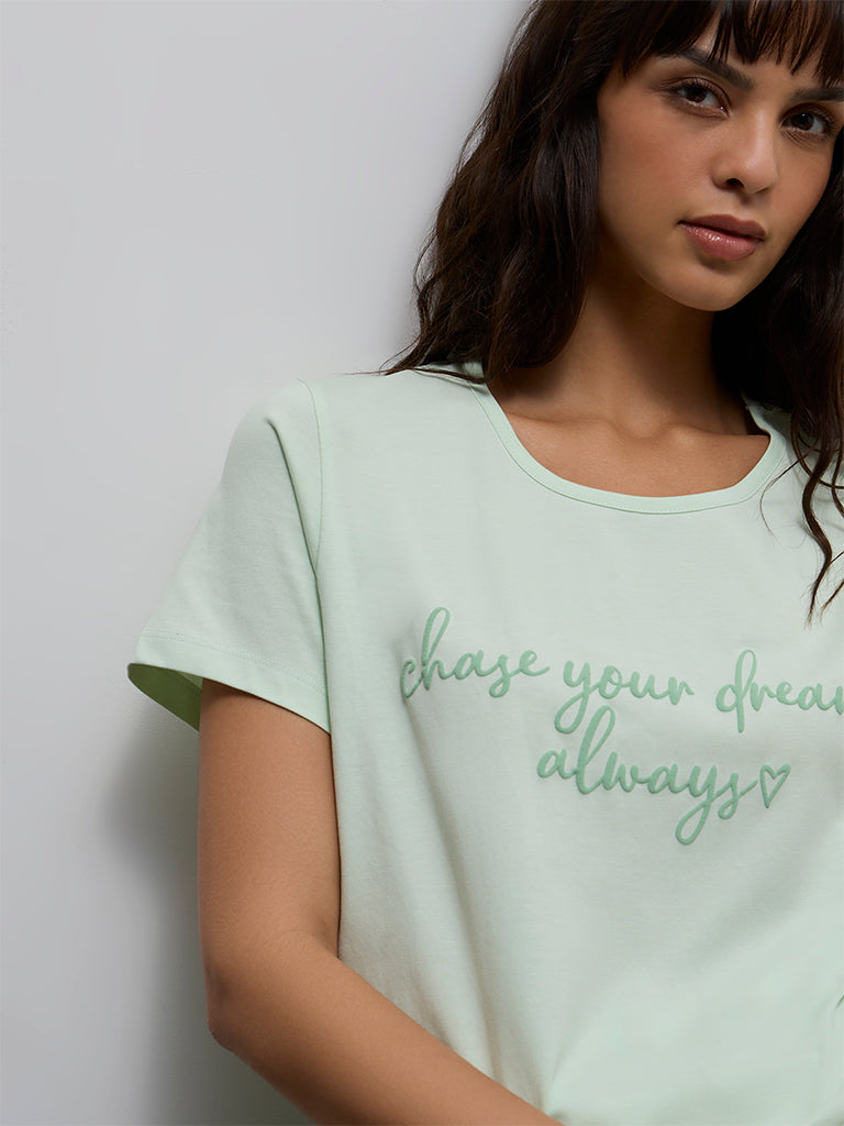 Wunderlove Mint Text Design Cotton T-Shirt