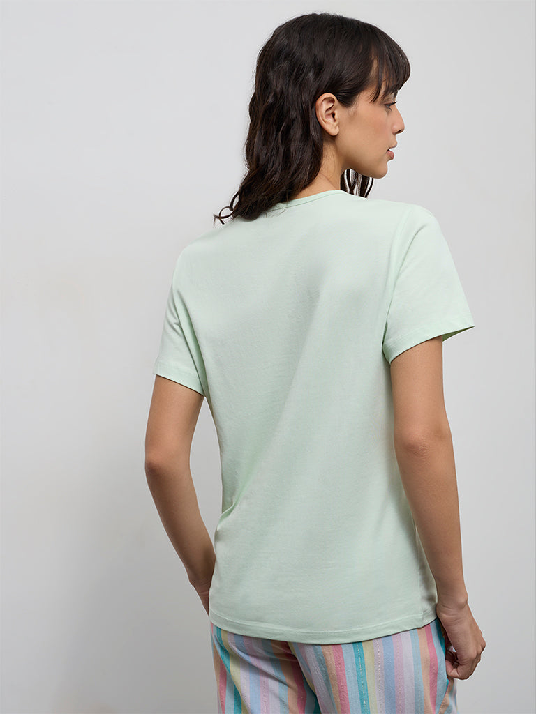 Wunderlove Mint Text Design Cotton T-Shirt