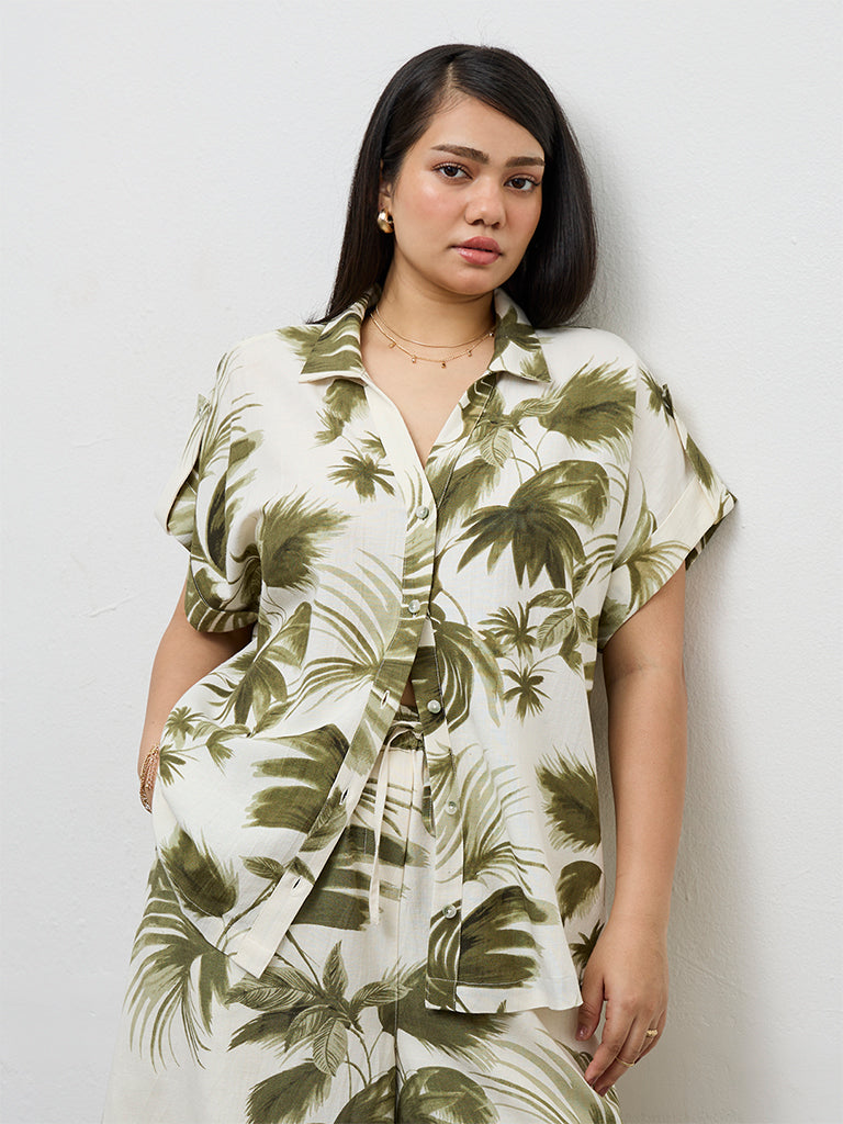 Gia Olive Tropical-Inspired Shirt