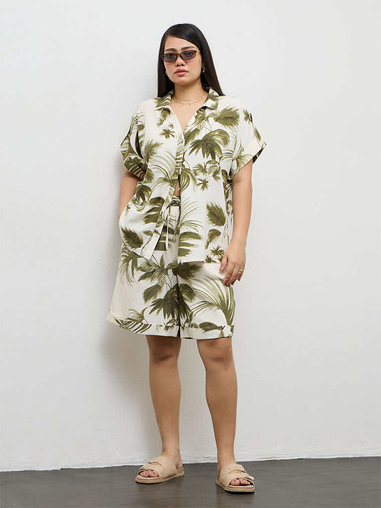 Gia Olive Tropical-Inspired Shirt