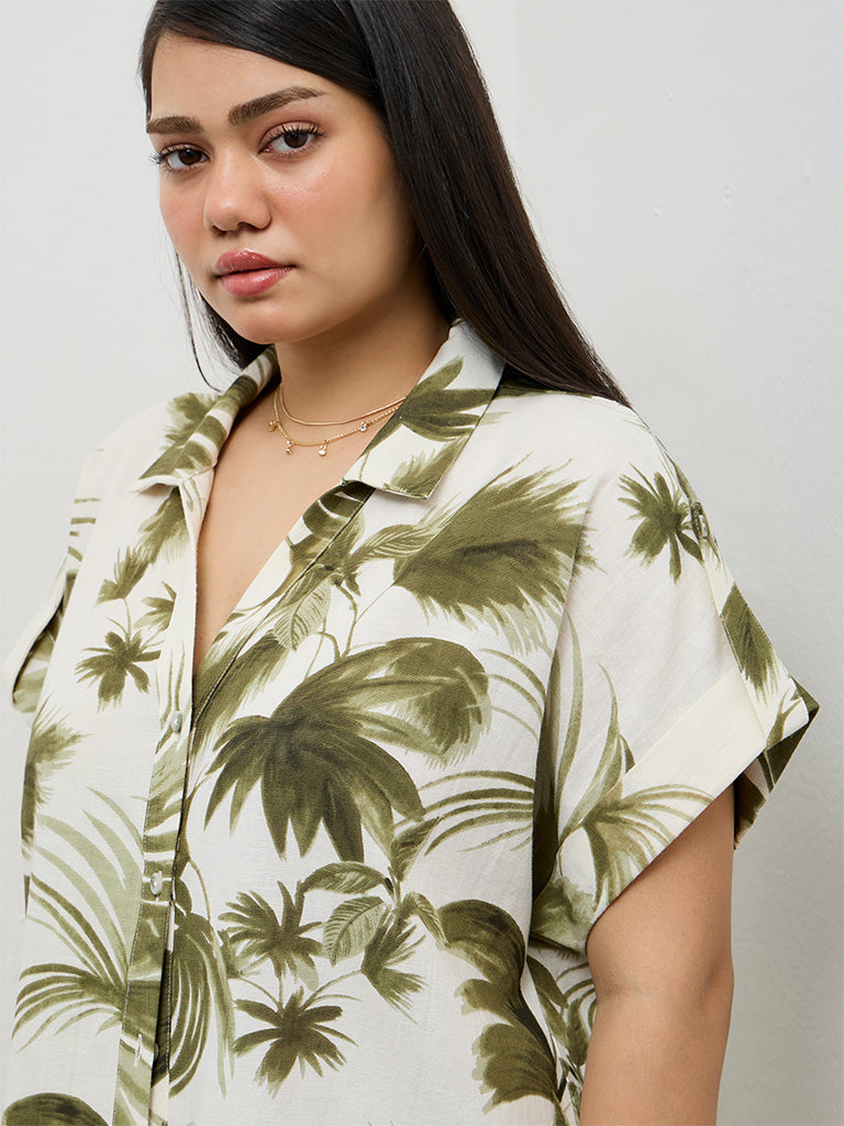 Gia Olive Tropical-Inspired Shirt