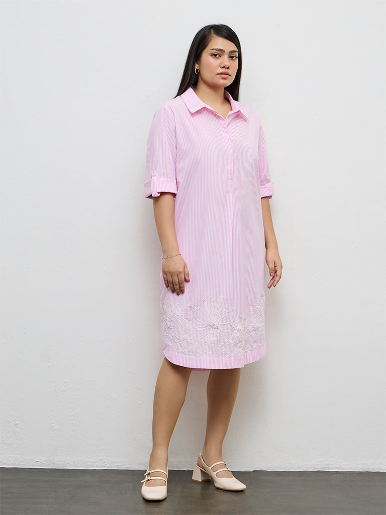 Gia Pink Striped Cotton A-Line Dress