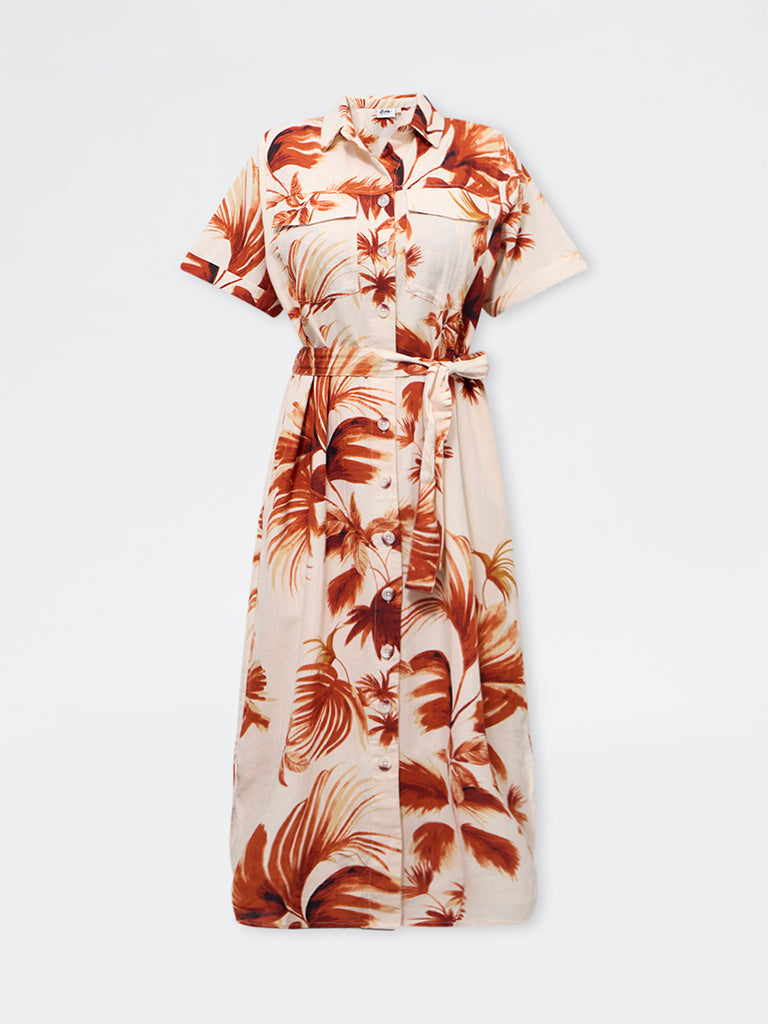 Gia Rust Botanical Printed Shirt Dress with Belt