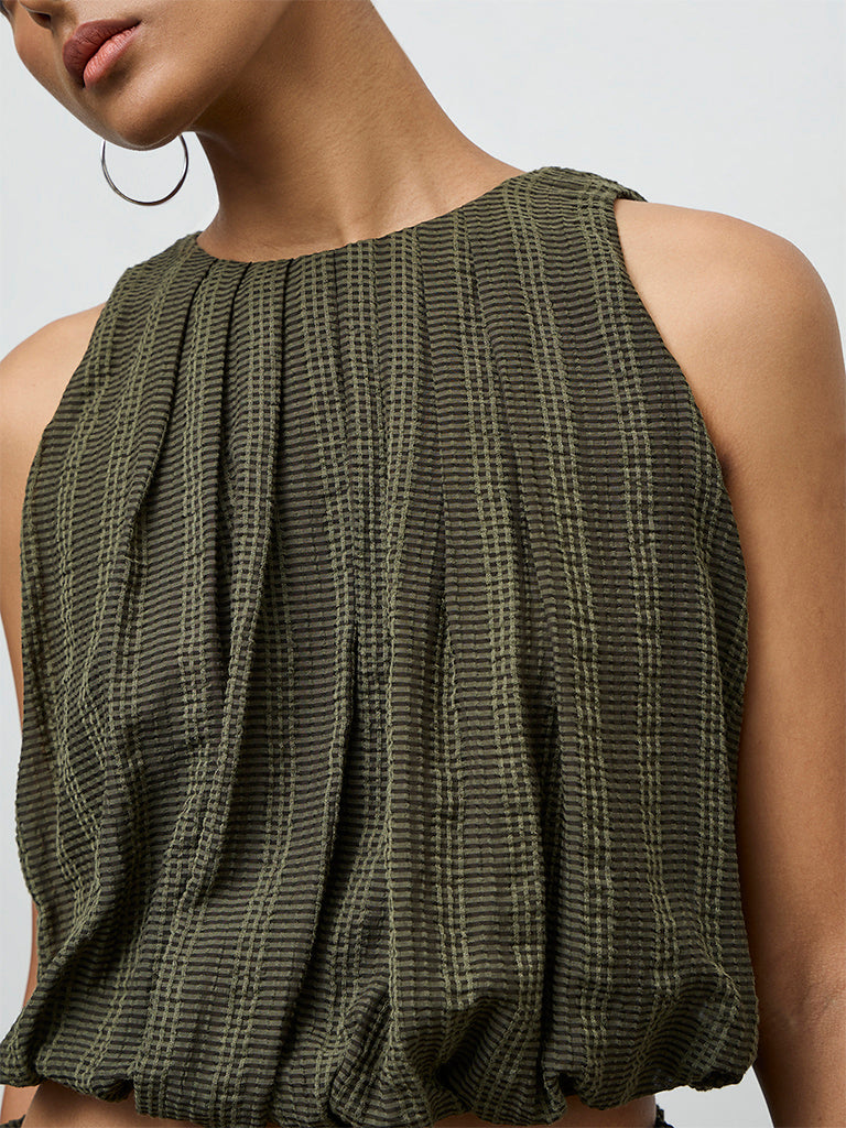 LOV Olive Textured Bubble Top