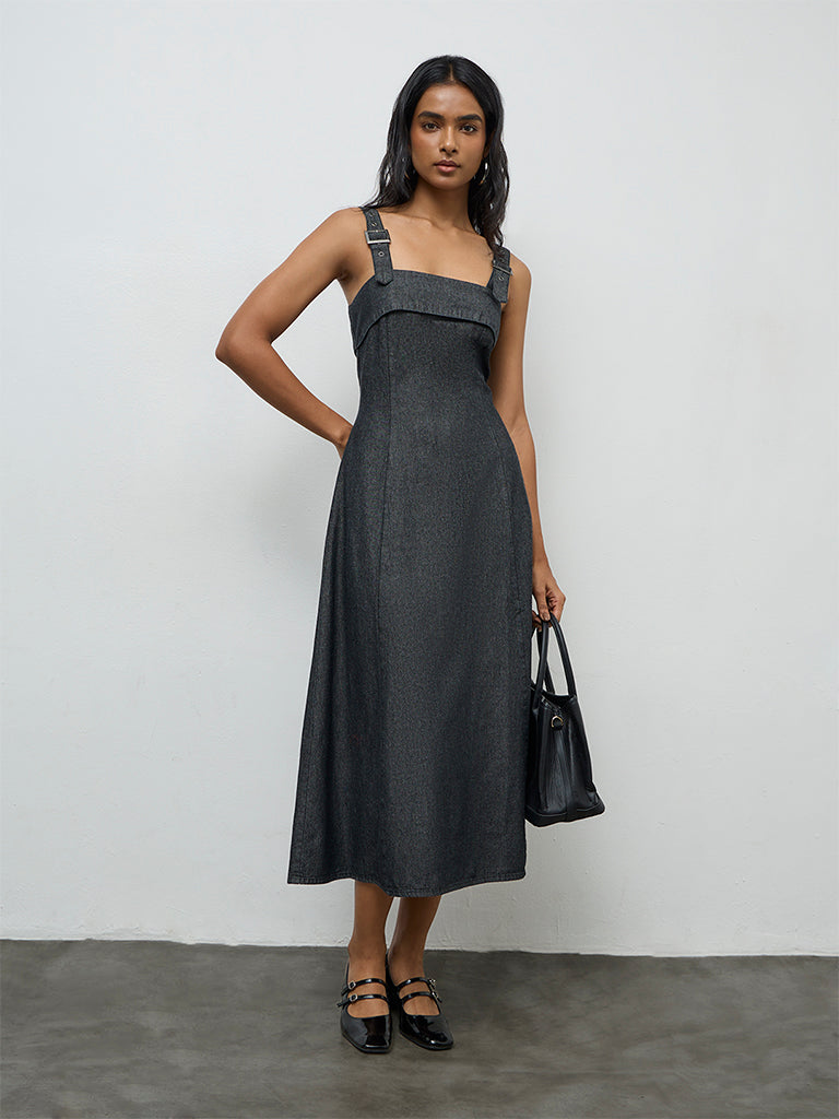 Buy LOV Dark Grey Denim A-Line Dress from Westside Buy LOV Dark Grey Denim A-Line Dress from Westside