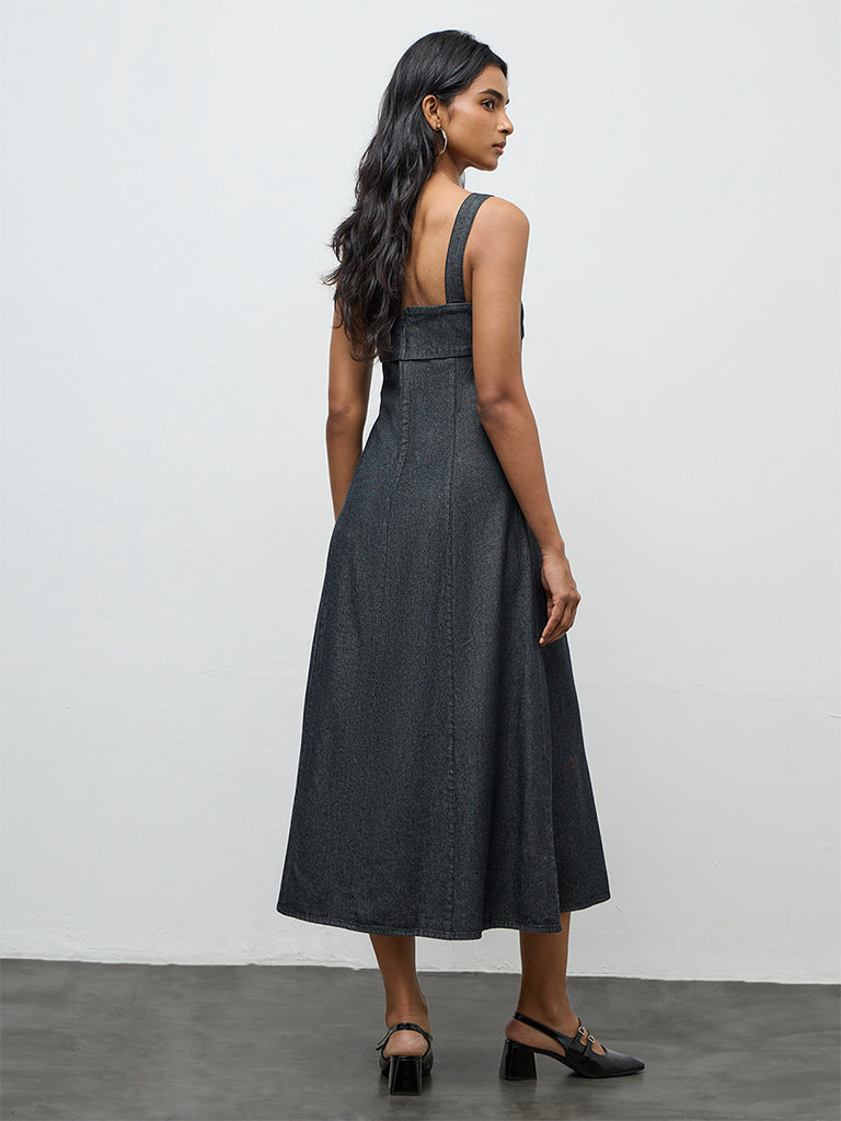 LOV Dark Grey Denim A-Line Dress
