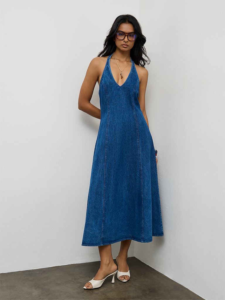 Buy LOV Blue Denim A-Line Dress from Westside Buy LOV Blue Denim A-Line Dress from Westside