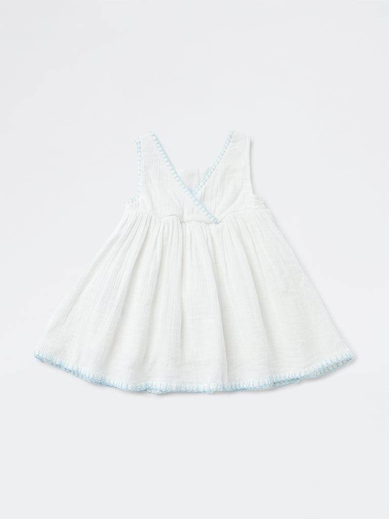 HOP Baby Girls White Embroidered Cotton Dress