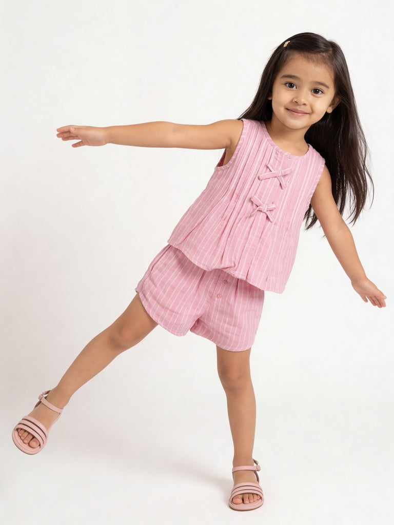 HOP Kids Girls Pink Cotton-Blend Top and Shorts Set