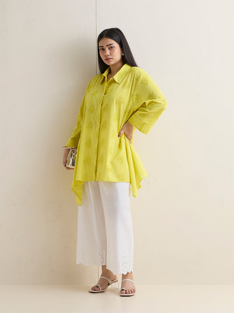 Diza Yellow Schiffli Embroidered Cotton Tunic