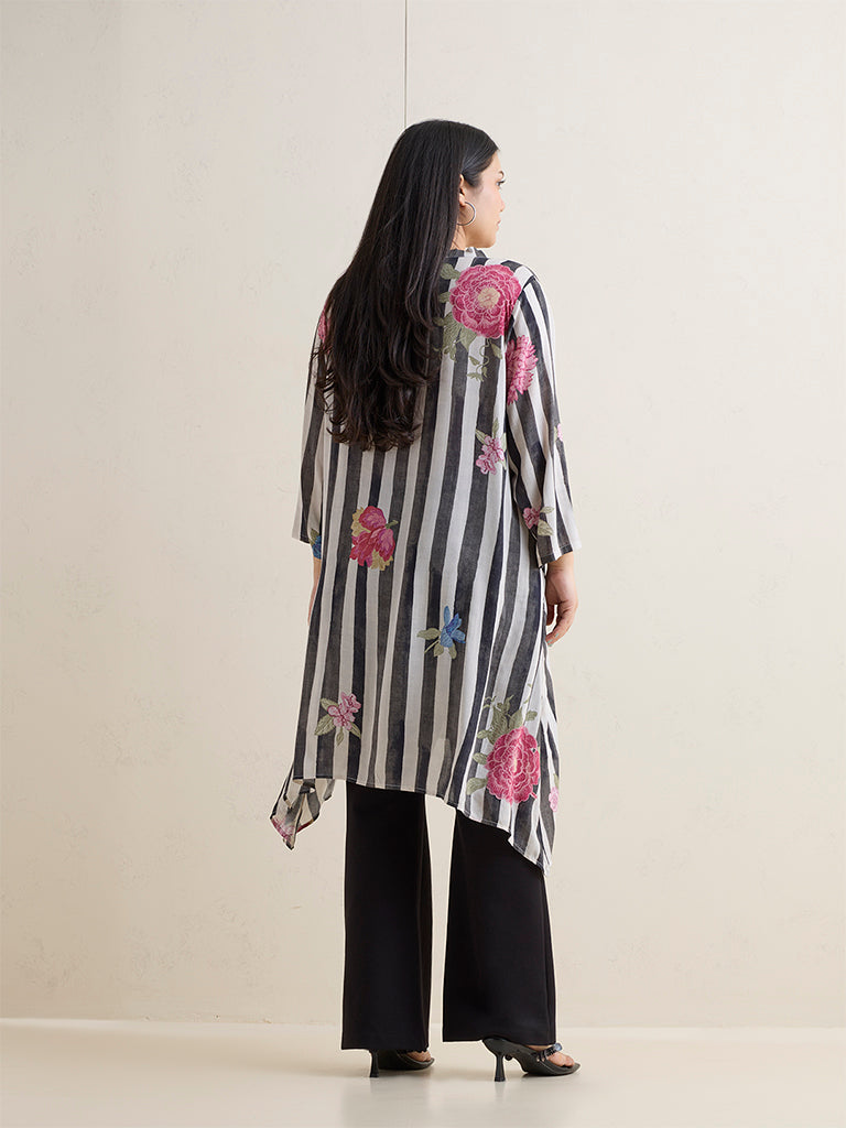 Diza Black Striped A-Line Kurta