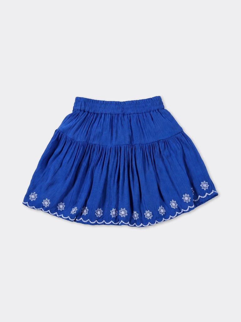 Utsa Kids Girls Blue Embroidered Flared Skirt - (2-8 yrs)
