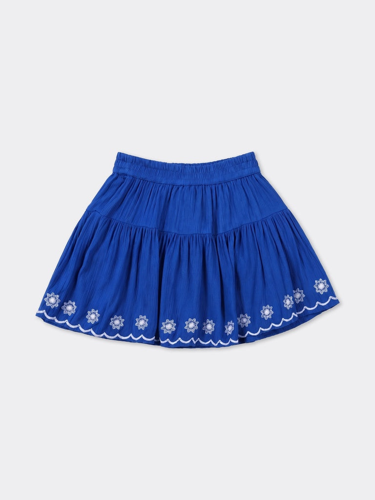 Utsa Kids Girls Blue Embroidered Flared Skirt - (2-8 yrs)