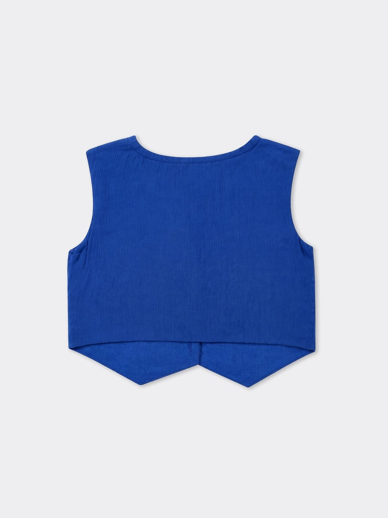 Utsa Kids Girls Blue Floral Embroidered Rayon Waistcoat - (2-8 yrs)