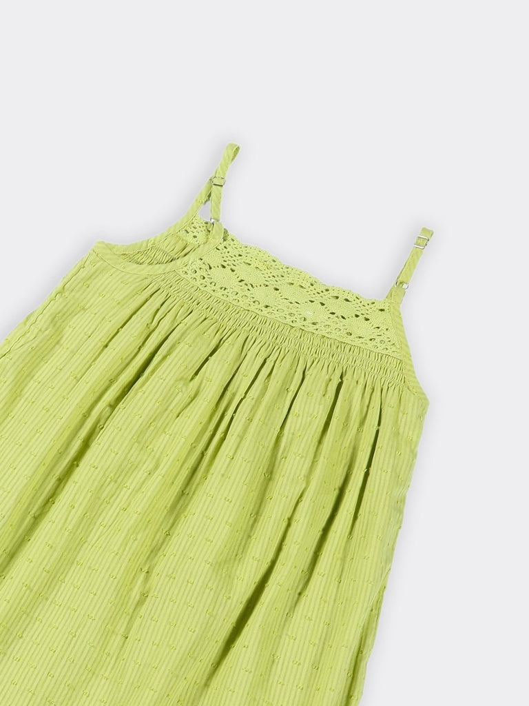 Utsa Kids Girls Lime Green Textured Cotton Dress - (8-14 yrs)