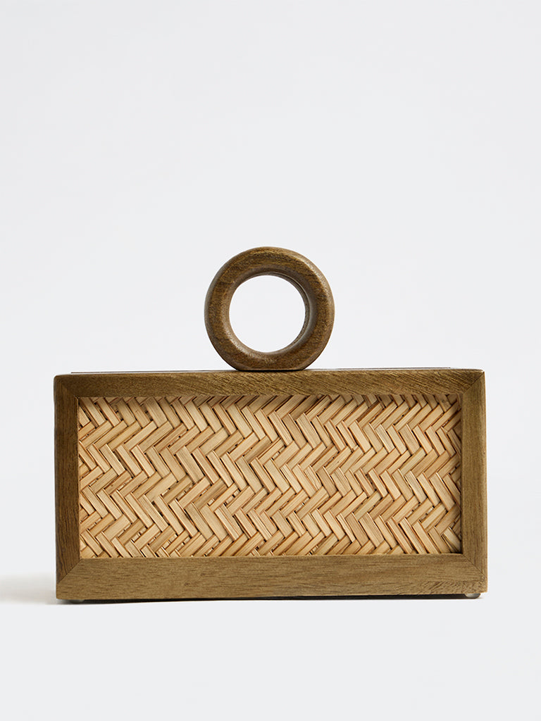 Westside Home Brown Rattan Woven Wooden Caddy