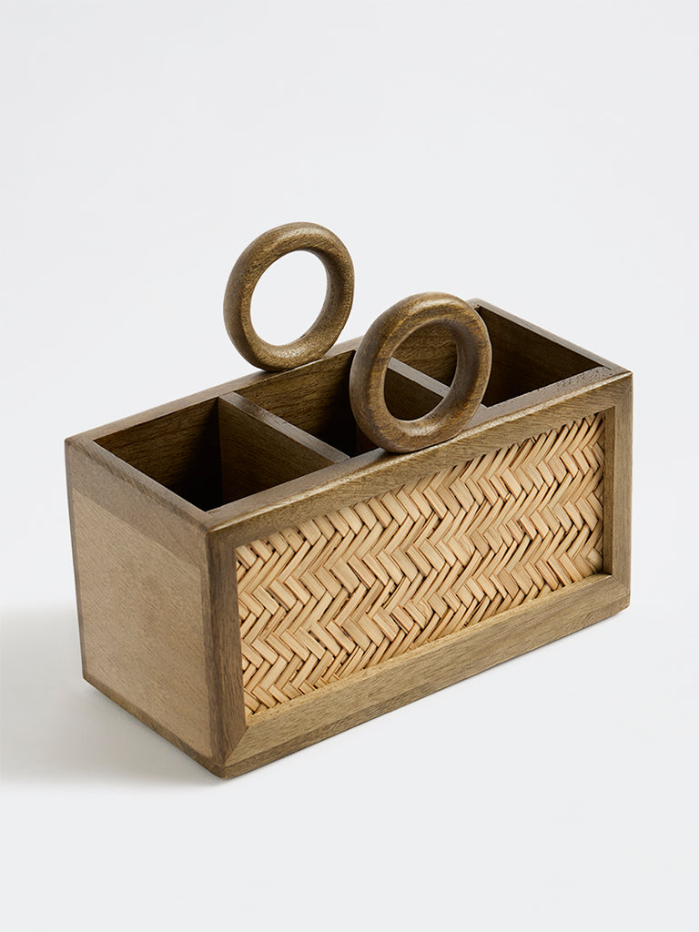 Westside Home Brown Rattan Woven Wooden Caddy