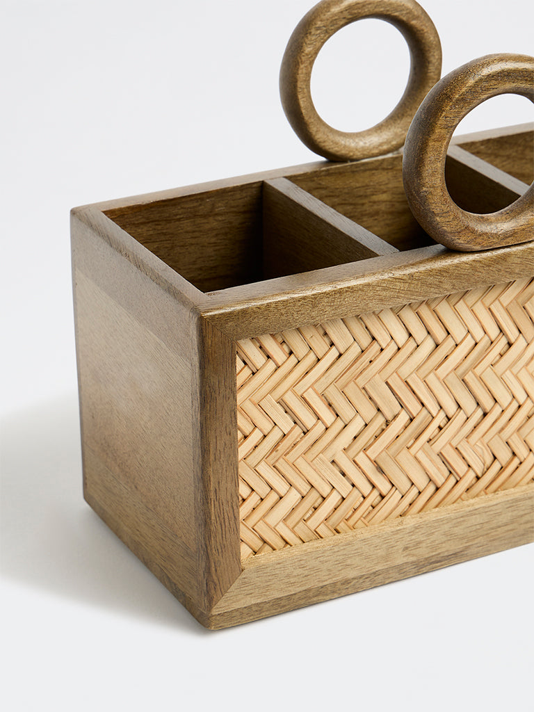 Westside Home Brown Rattan Woven Wooden Caddy