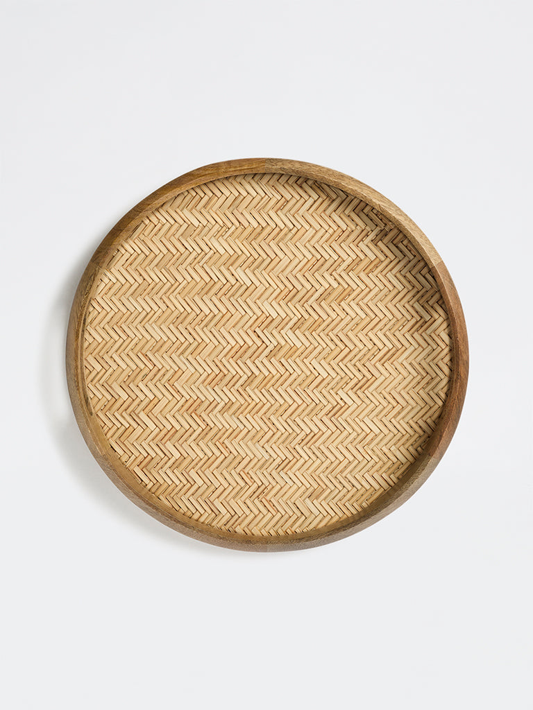 Westside Home Beige Rattan Textured Wooden Tray