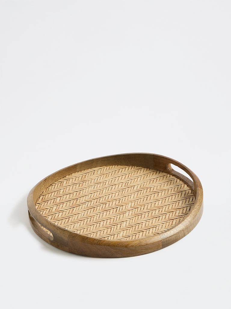 Westside Home Beige Rattan Textured Wooden Tray