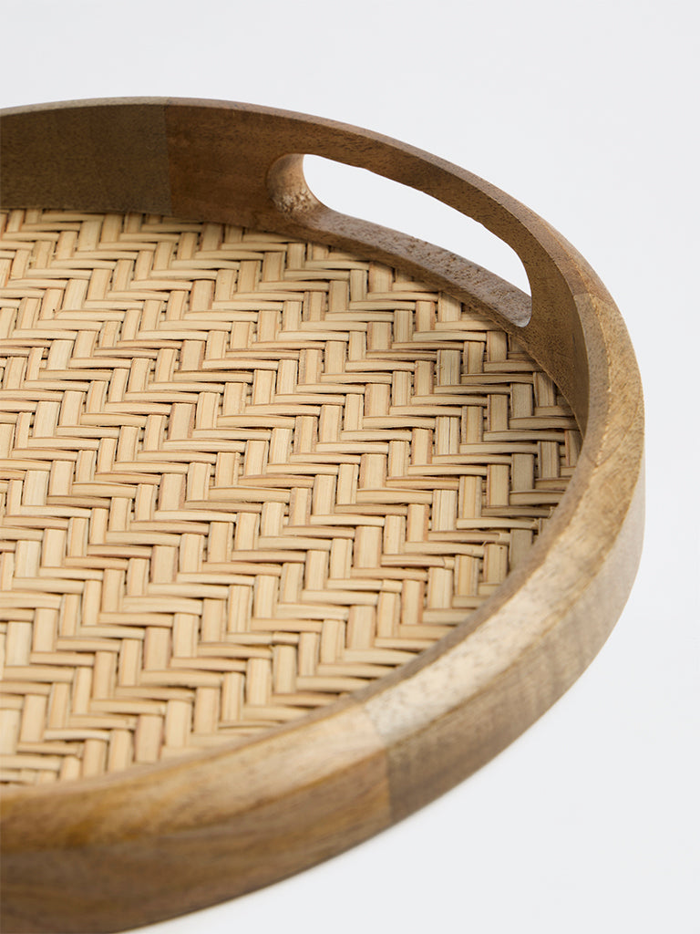 Westside Home Beige Rattan Textured Wooden Tray