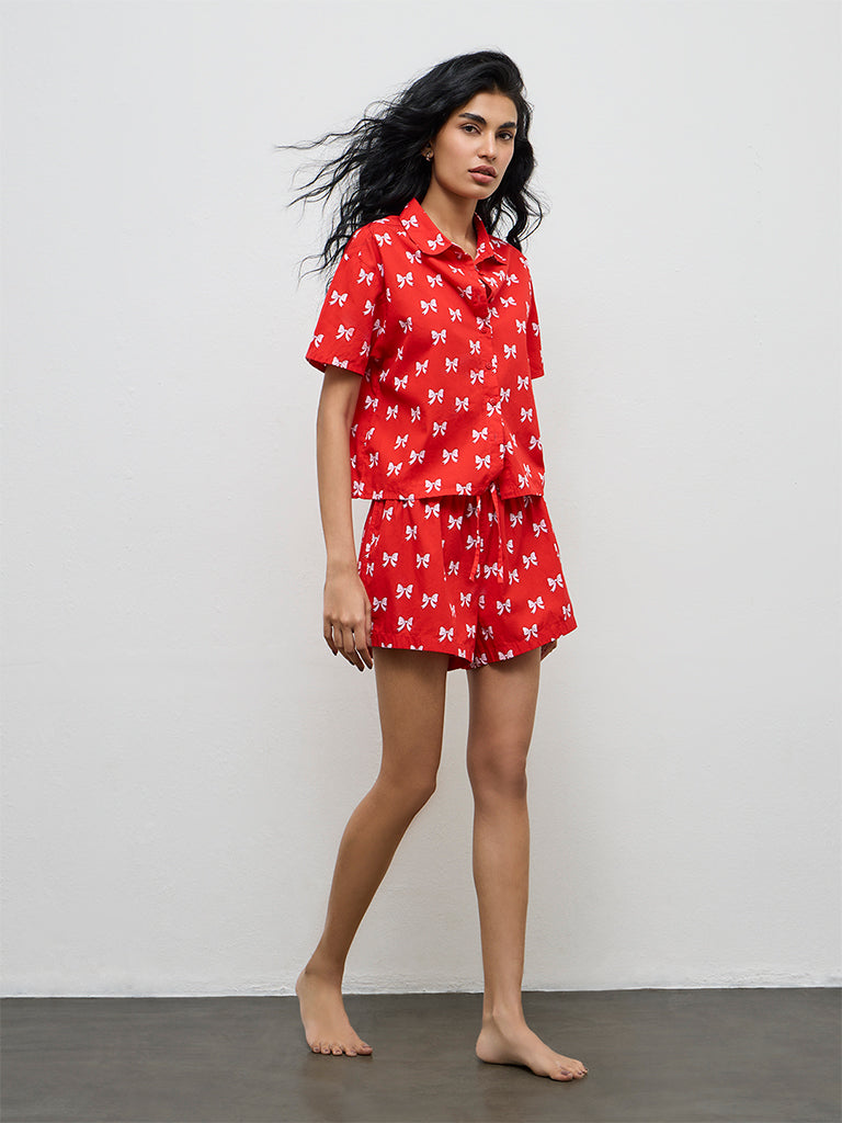 Superstar Red Bow-Printed Cotton Shirt
