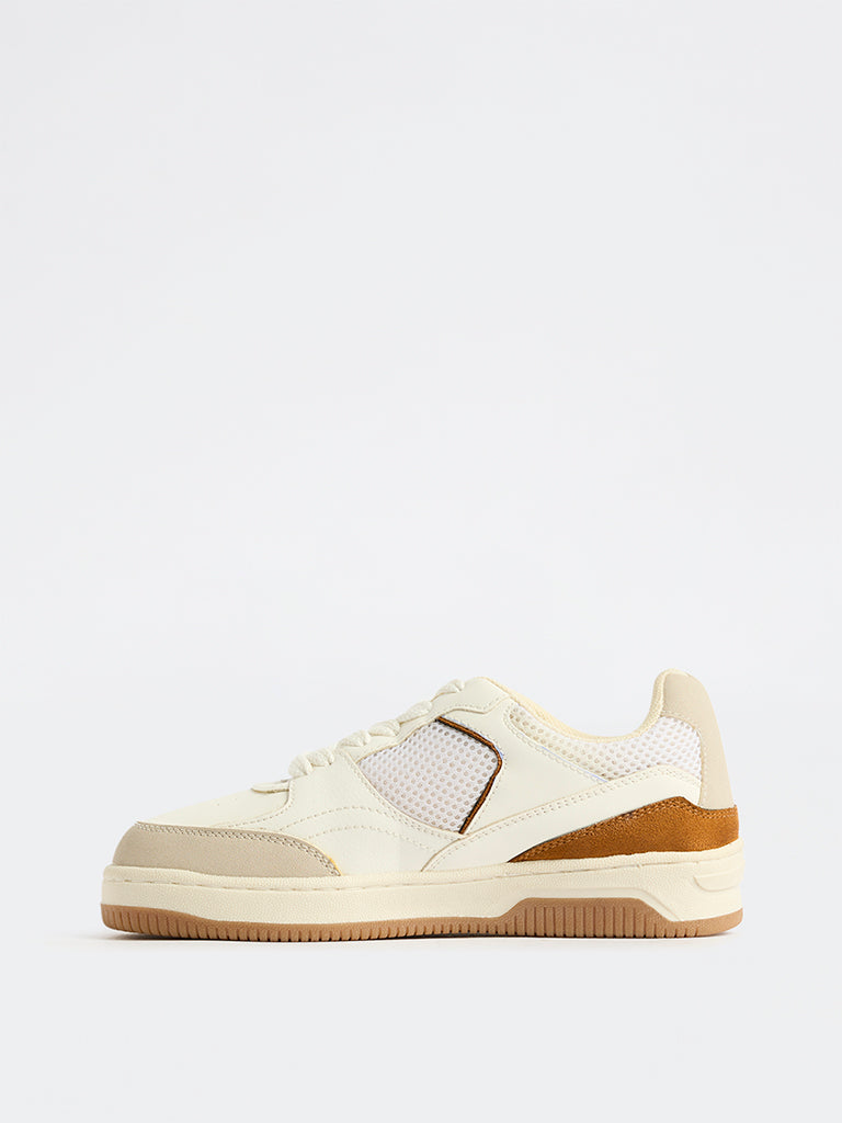 LUNA BLU White Mesh Detailed Lace-Up Sneakers