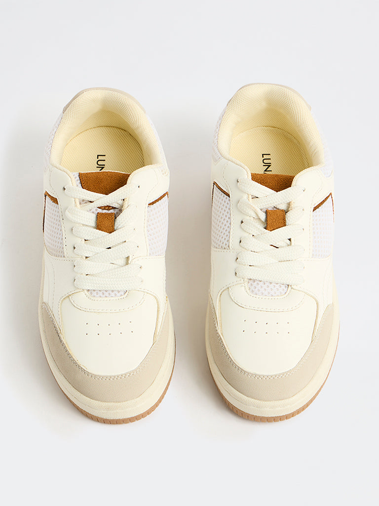 LUNA BLU White Mesh Detailed Lace-Up Sneakers