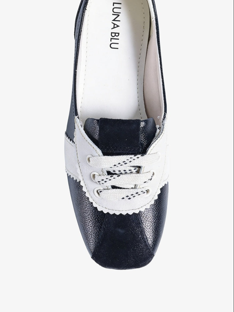 LUNA BLU Black and White Sporty Suede Lace-Up Ballerinas