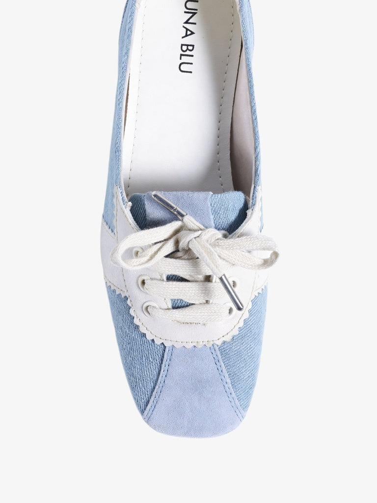 LUNA BLU Denim Blue Sporty Suede Lace-Up Ballerinas