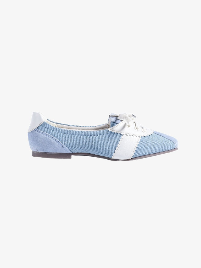 LUNA BLU Denim Blue Sporty Suede Lace-Up Ballerinas