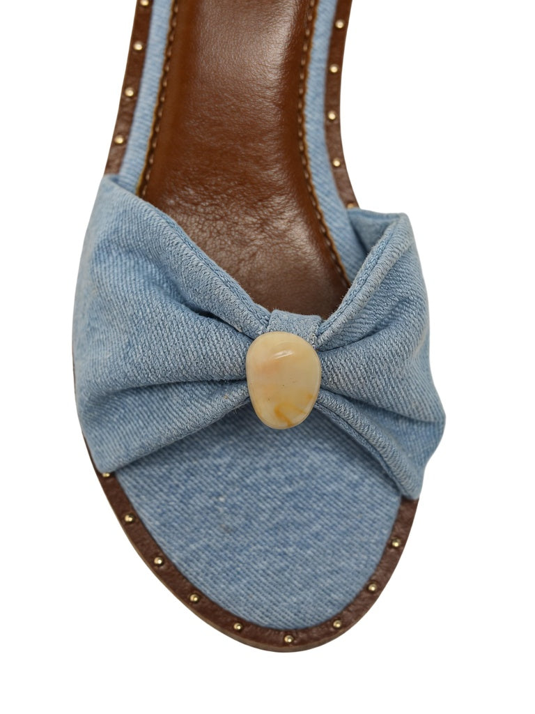 LUNA BLU Blue Denim Bow Detailed Flat Sandals