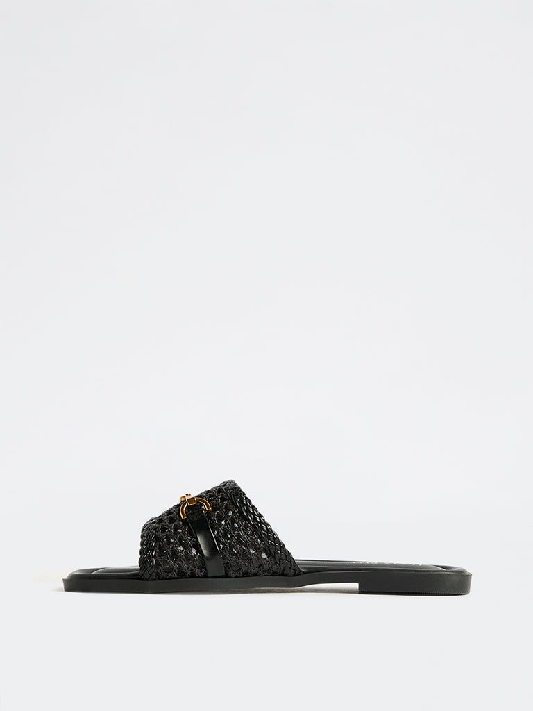 LUNA BLU Black Raffia Slides