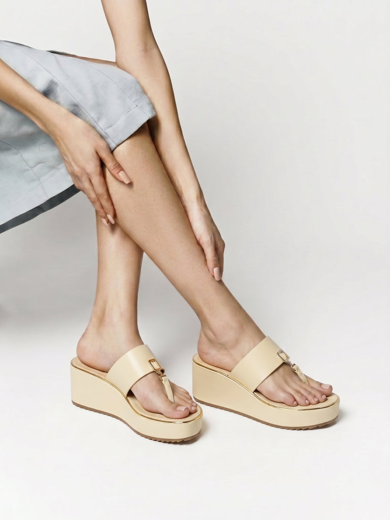 LUNA BLU Ivory Thong-Strap Wedge Sandals