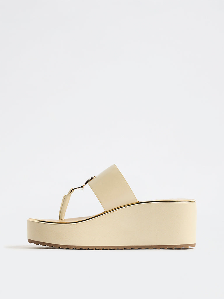 LUNA BLU Ivory Thong-Strap Wedge Sandals