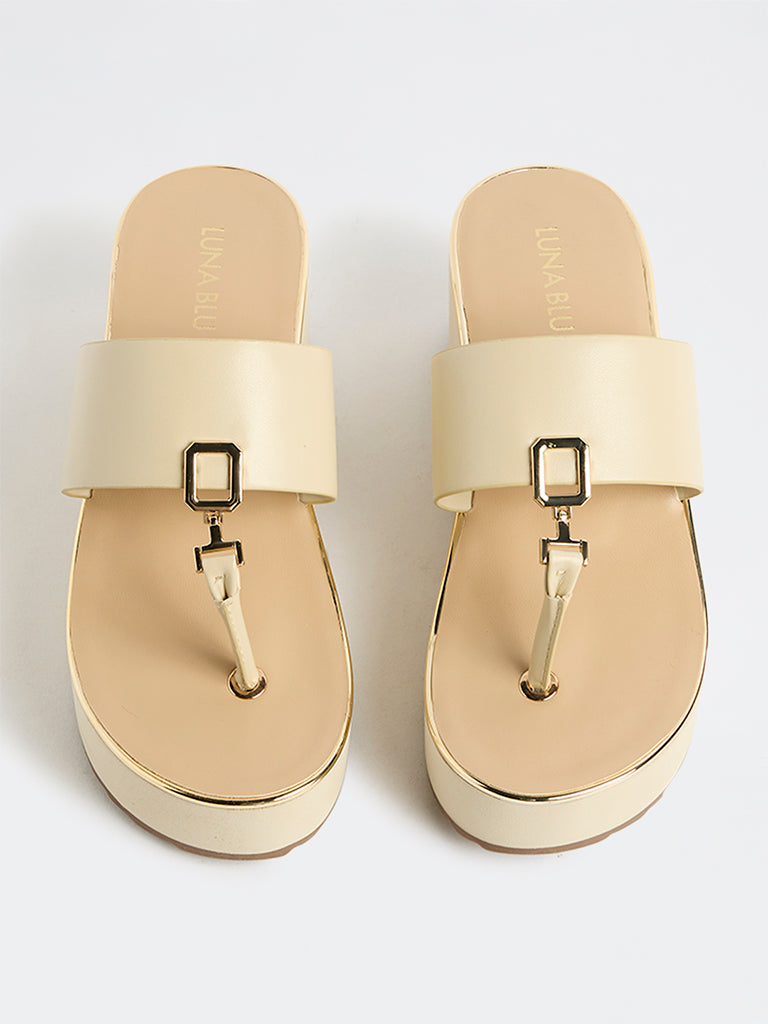 LUNA BLU Ivory Thong-Strap Wedge Sandals