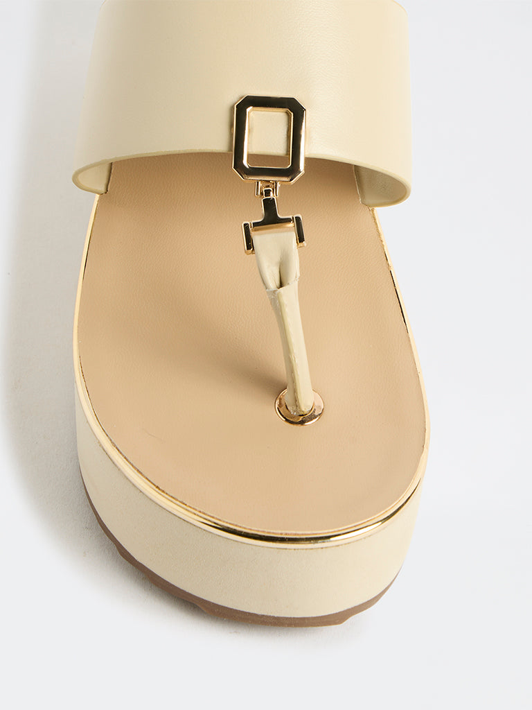 LUNA BLU Ivory Thong-Strap Wedge Sandals