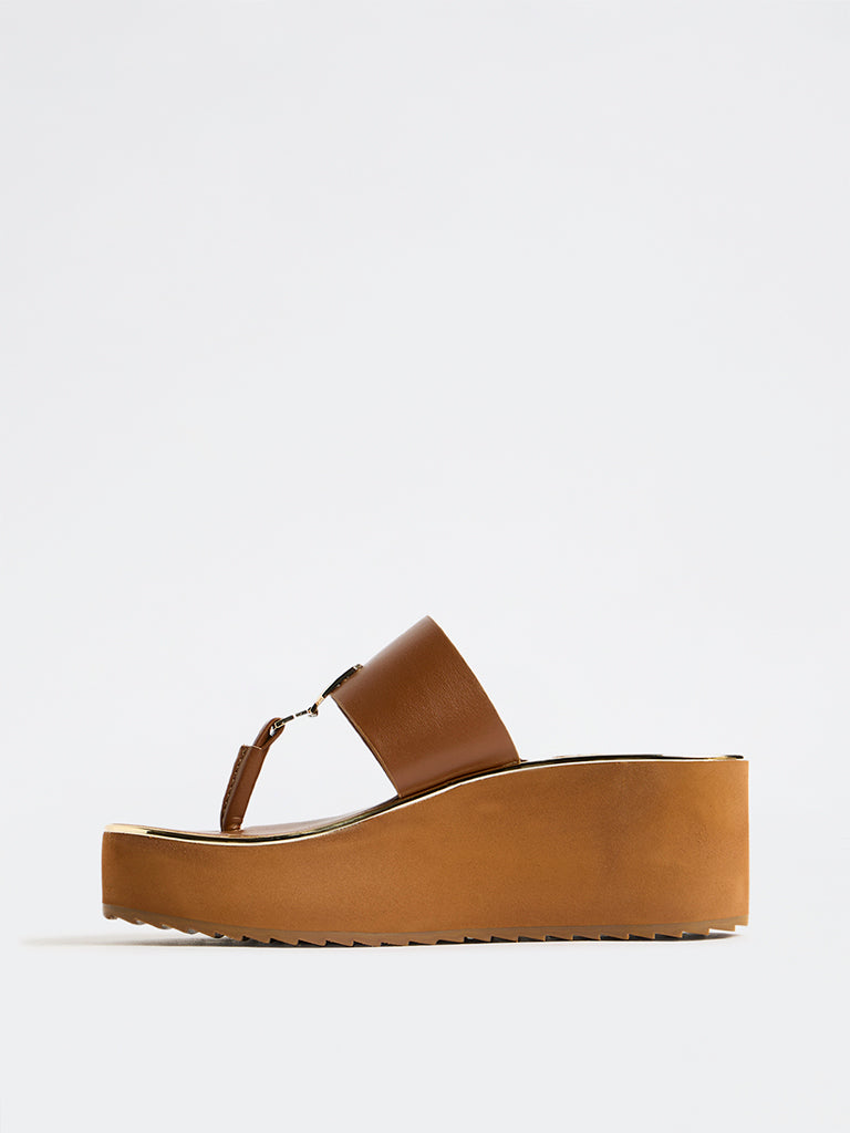 LUNA BLU Tan Thong-Strap Wedge Sandals