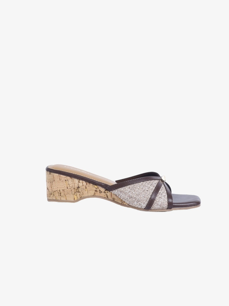 LUNA BLU Brown Trim Detail Wedge Mules
