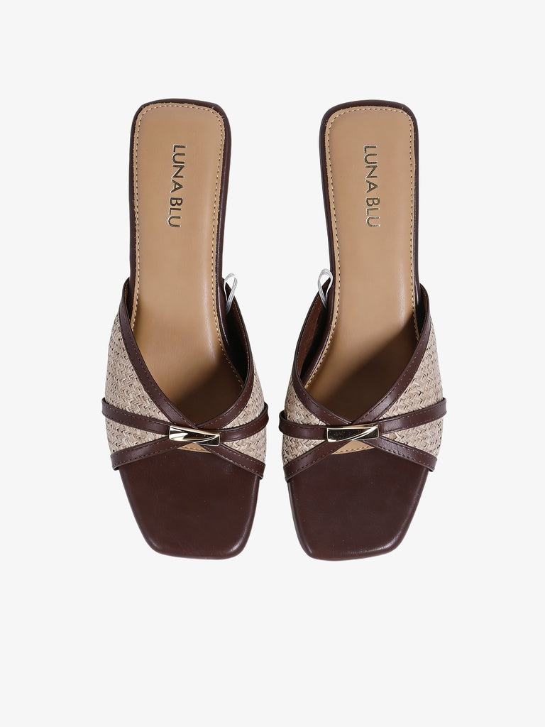 LUNA BLU Brown Trim Detail Wedge Mules