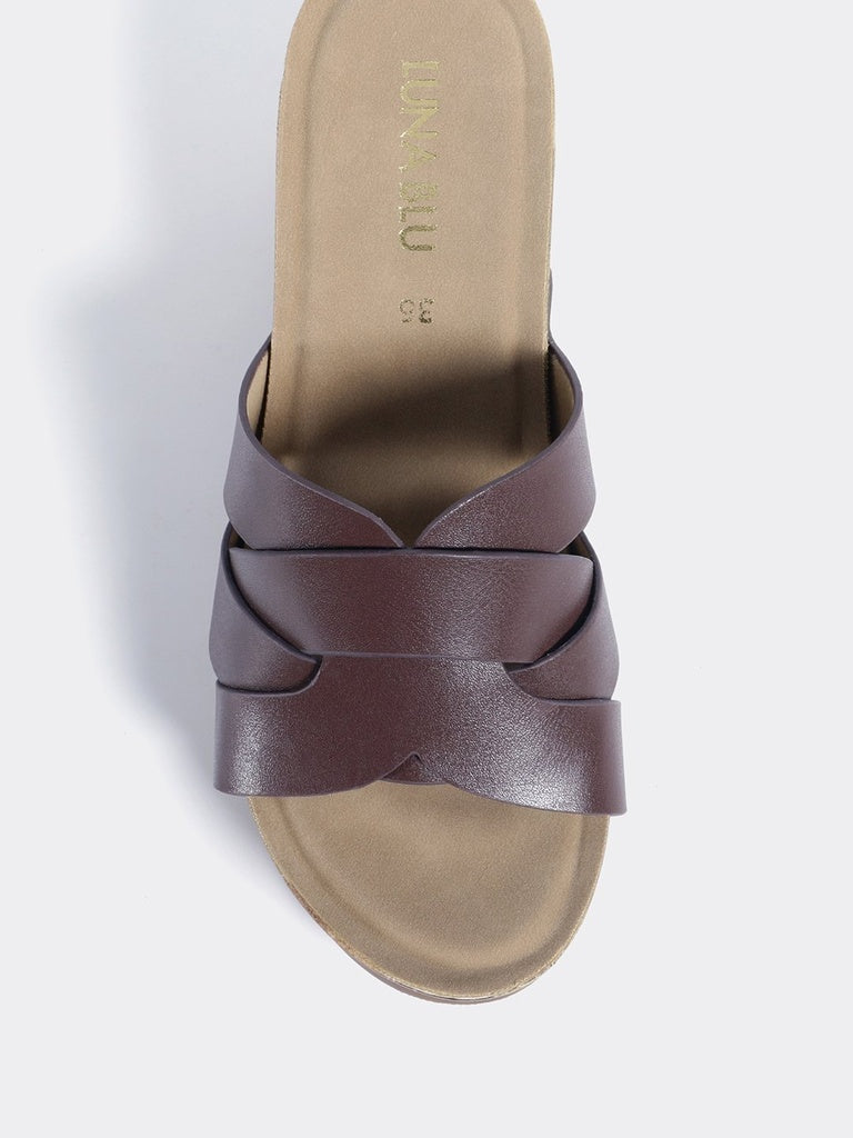 LUNA BLU Brown Multi Strap Wedge Heel Sandals