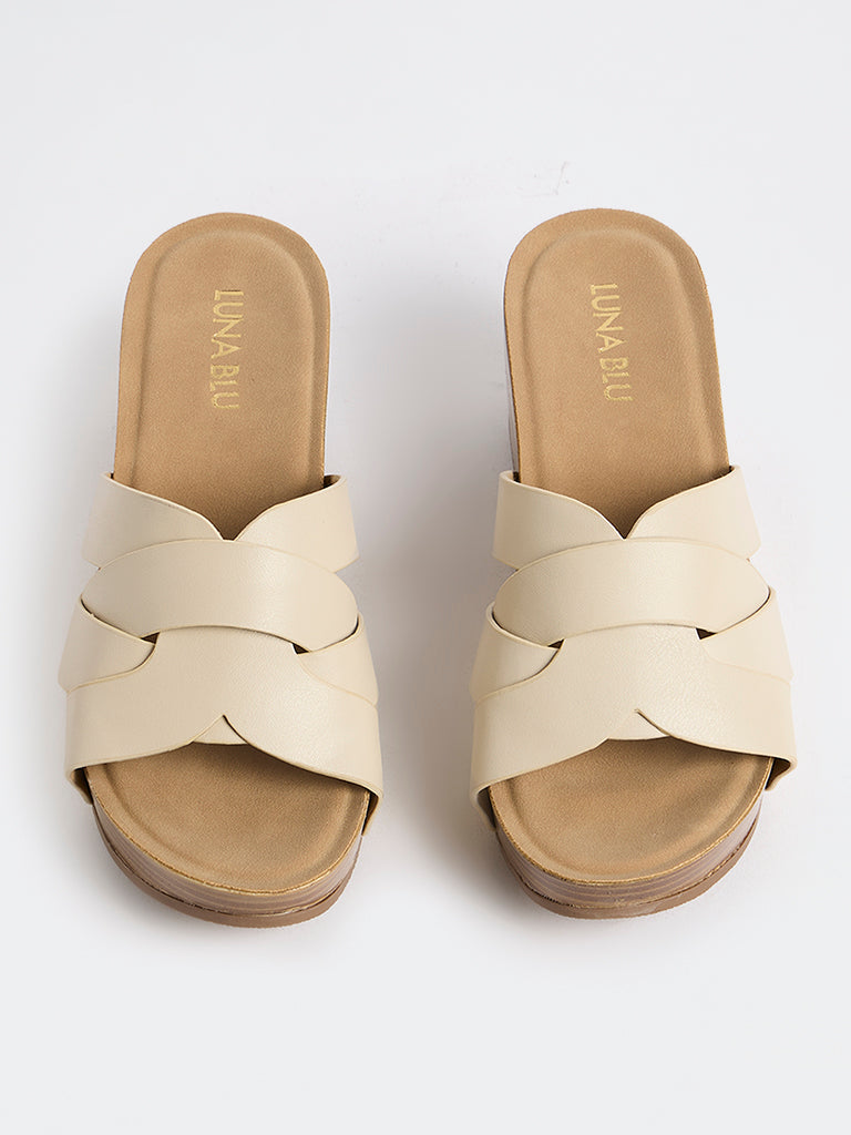 LUNA BLU Ivory Wedge Heel Sandals