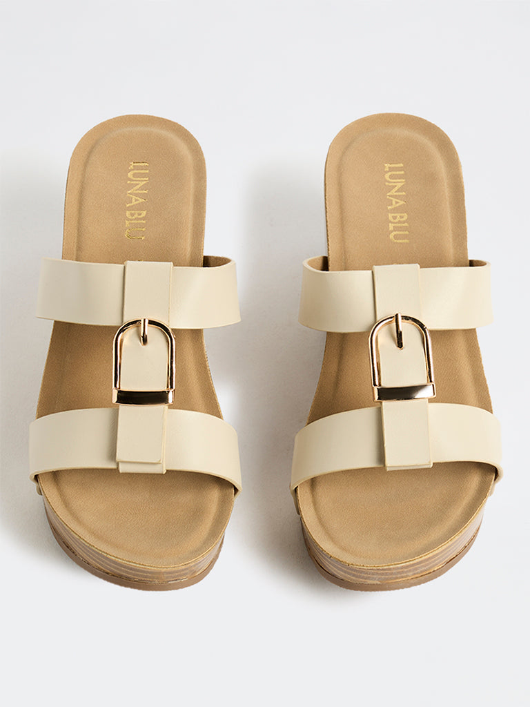 LUNA BLU Ivory Buckle-Detail Wedge Sandals