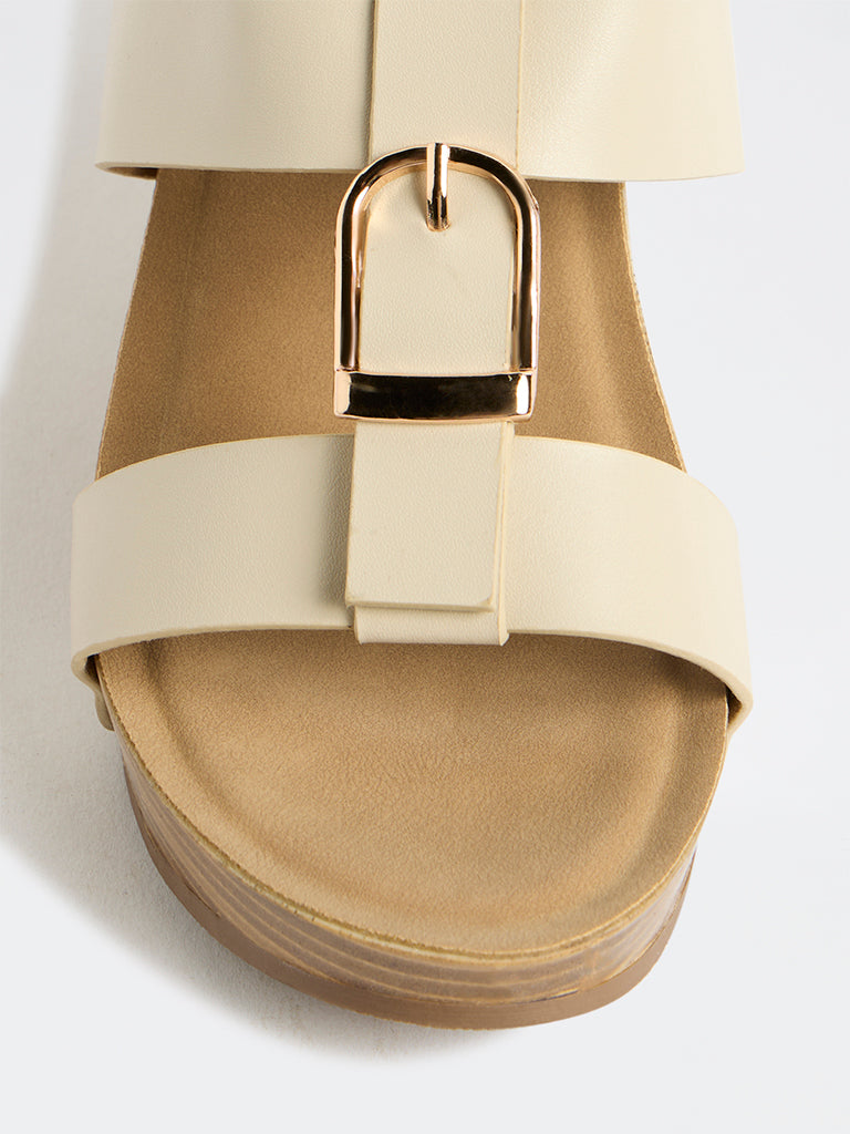 LUNA BLU Ivory Buckle-Detail Wedge Sandals