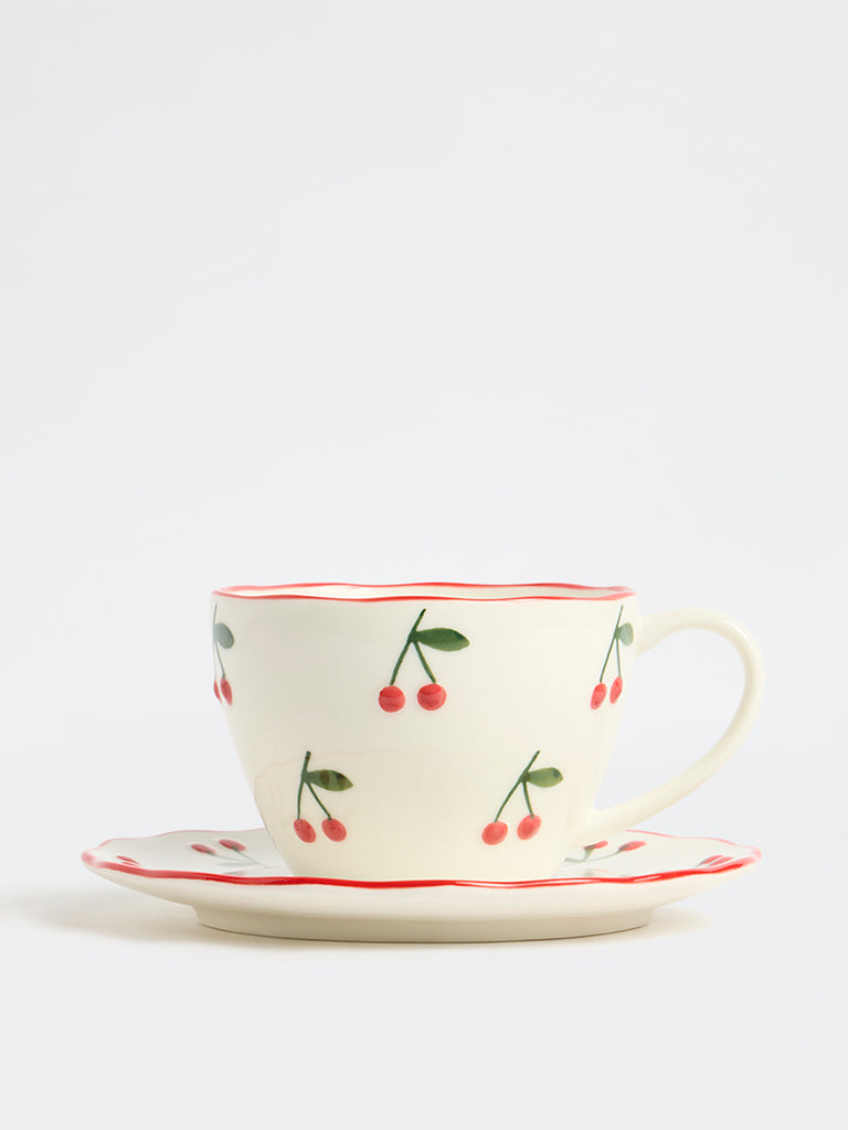 Westside Home White Cherry Pattern Cup and Saucer