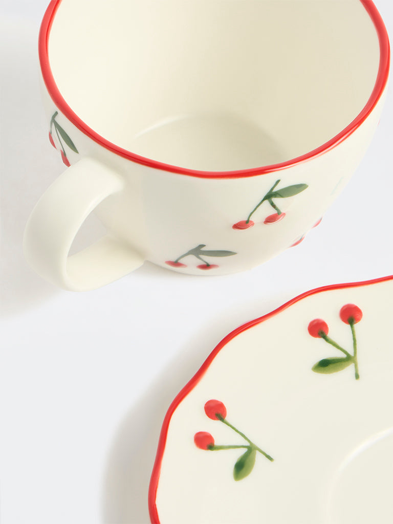 Westside Home White Cherry Pattern Cup and Saucer