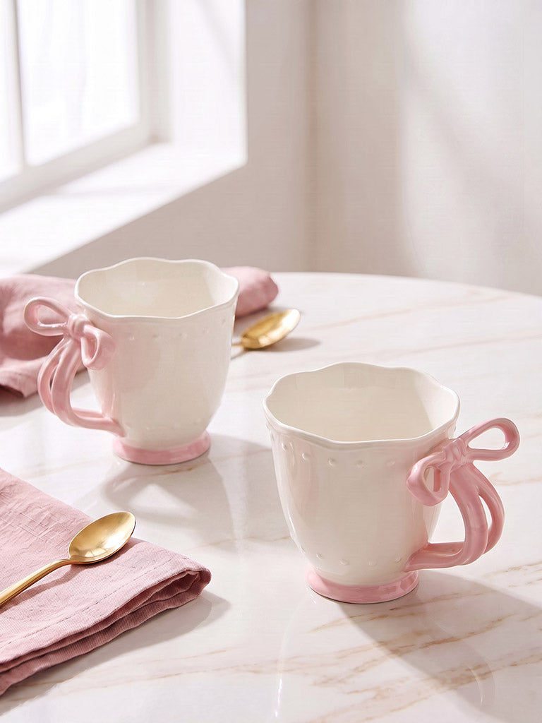 Westside Home White Ribbon Ceramic Mug